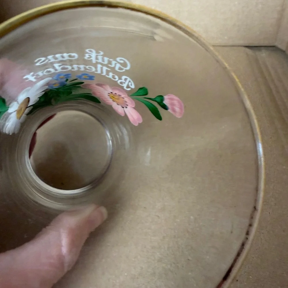 Vintage‎ Handpainted German Ballendorf Floral Glass Tumblers Gold Rim Set of 4